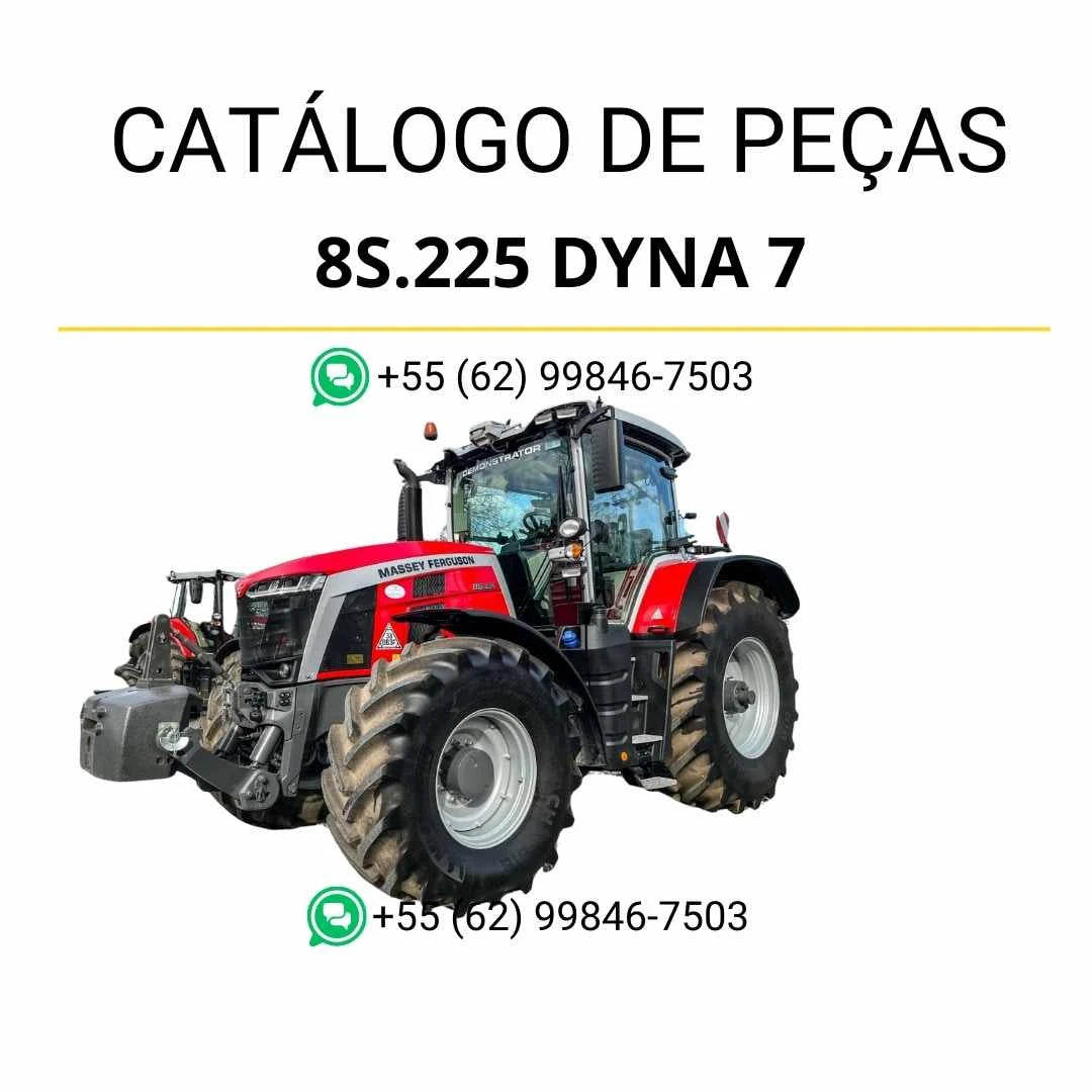 Catálogo de peças Massey Ferguson 8S.225 Dyna 7 em PDF, com vistas explodidas, diagramas técnicos e identificação completa dos componentes originais.