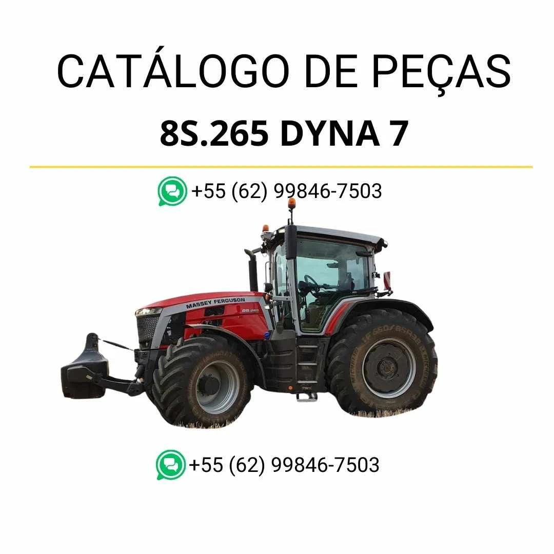 Catálogo de peças Massey Ferguson 8S.265 Dyna 7 em PDF, com vistas explodidas, identificação de componentes e diagramas técnicos completos.