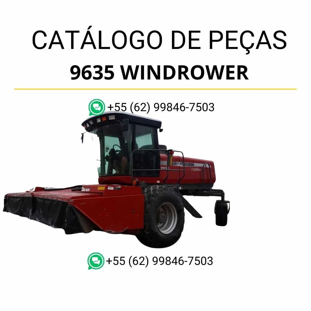 Catálogo de peças Massey Ferguson 9635 Windrower Trator em PDF, com diagramas detalhados e lista completa de componentes originais.