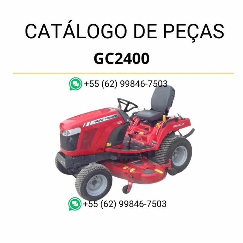 Catálogo de peças Massey Ferguson GC2400, GC2410 e GC2600 em PDF, com diagramas detalhados e identificação completa de componentes originais.