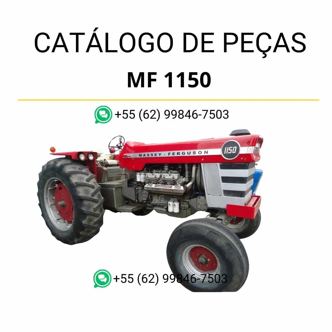 Catálogo de peças Massey Ferguson MF 1150 para trator em PDF, com diagramas técnicos completos e identificação detalhada dos componentes originais.