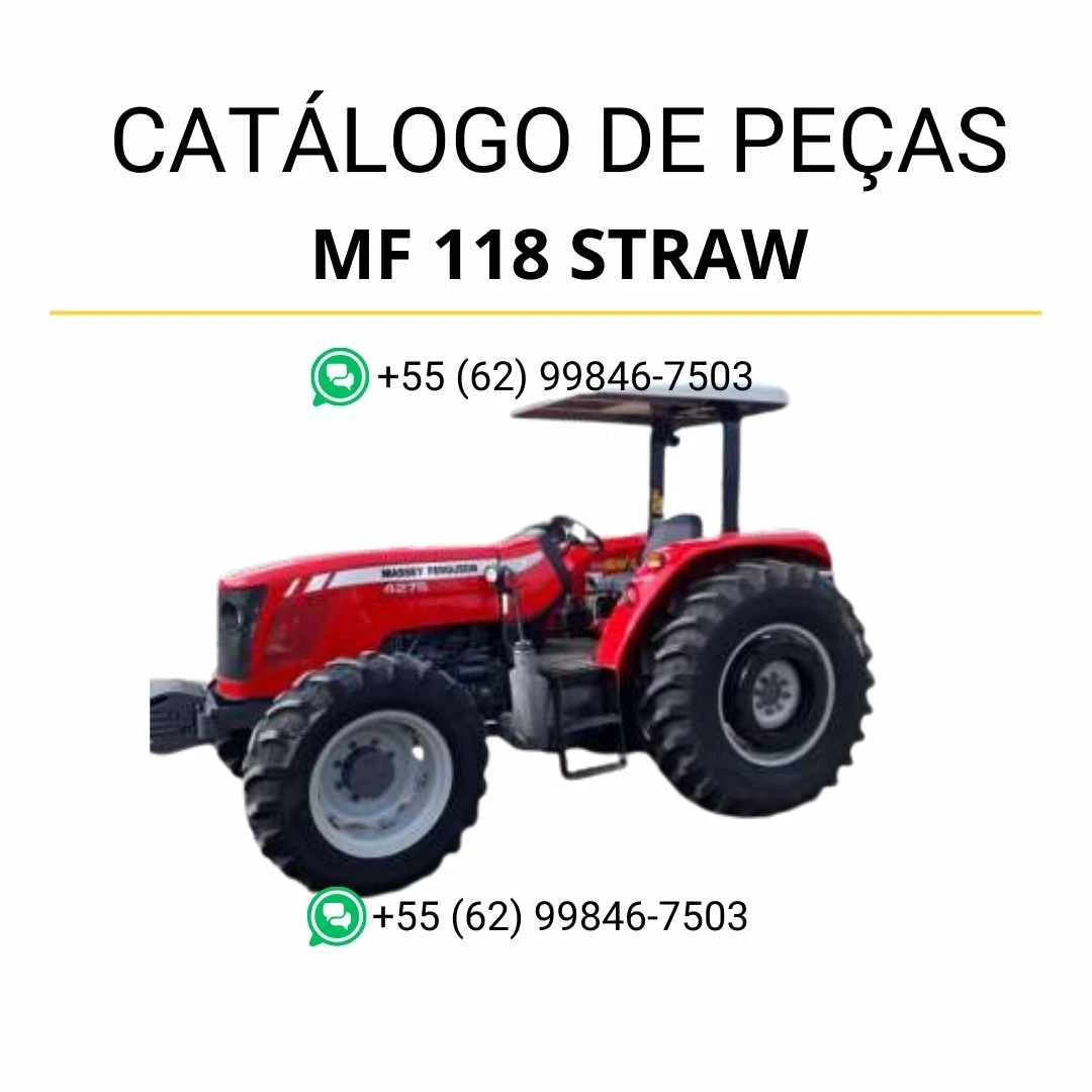 Catálogo de peças Massey Ferguson MF 118 Straw Chopper em PDF, com ilustrações técnicas detalhadas e identificação completa dos componentes originais.