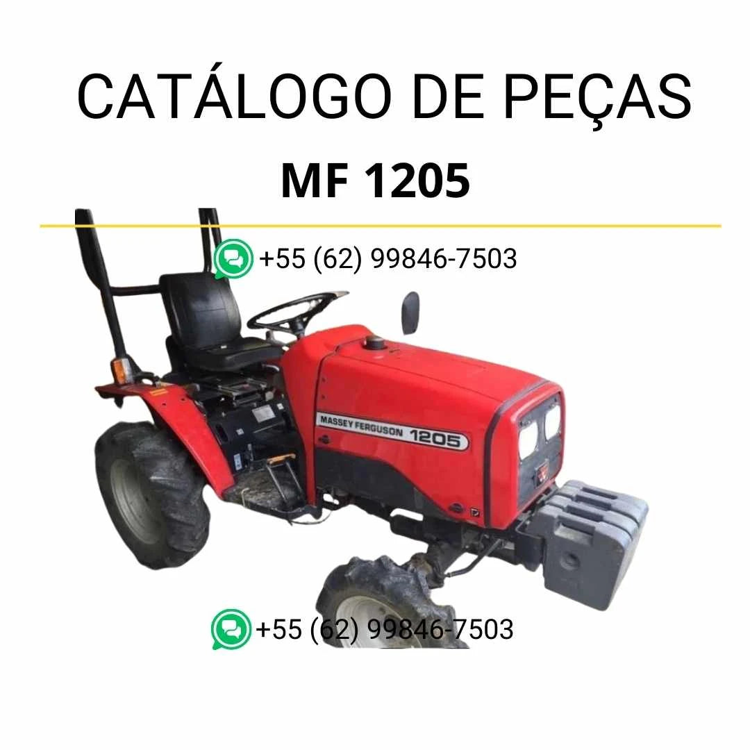Catálogo de peças Massey Ferguson MF 1205 compacto em PDF, com diagramas ilustrados e identificação detalhada dos componentes do trator