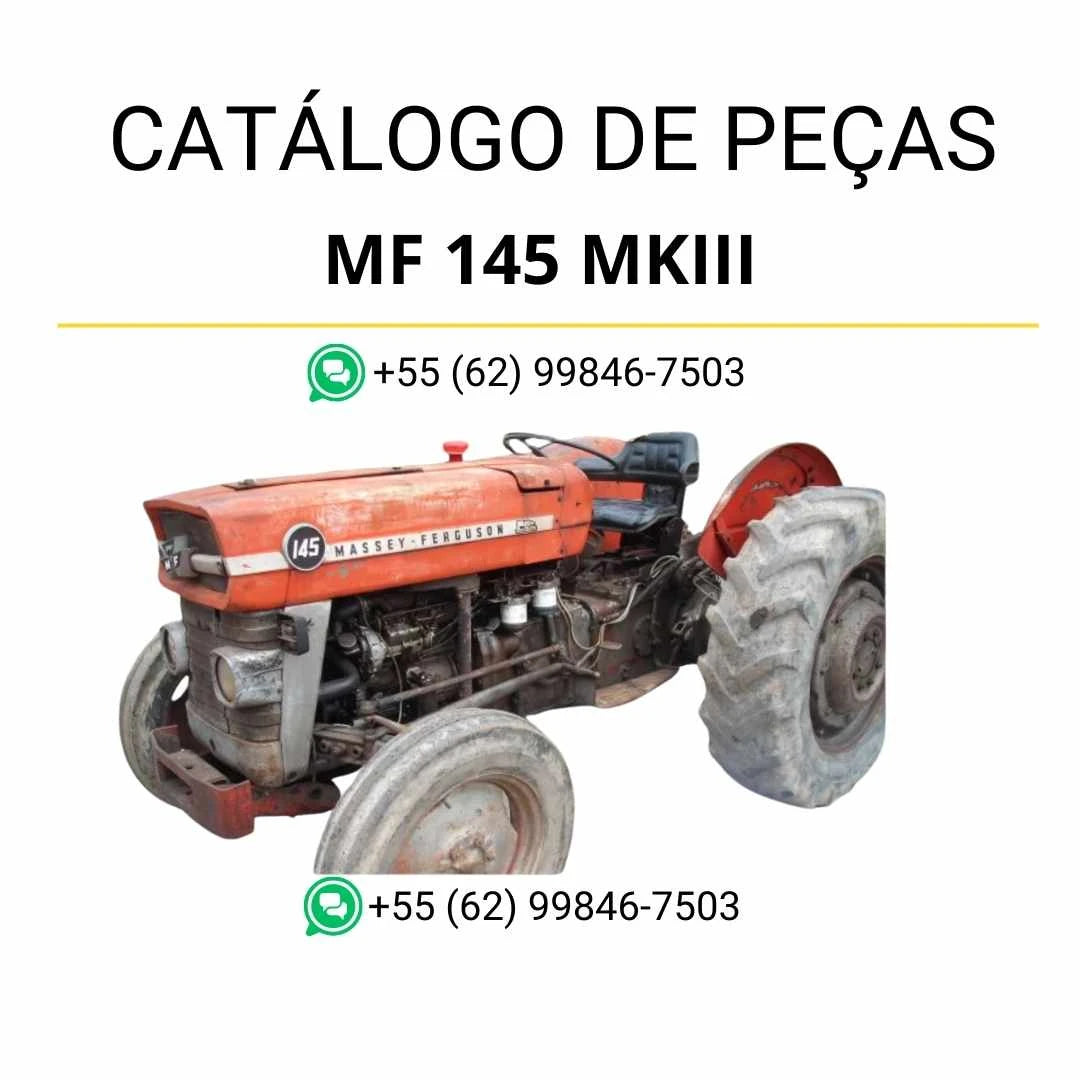 Catálogo de peças Massey Ferguson MF 145 MKIII e MF 145 V em PDF, com ilustrações técnicas detalhadas e identificação completa dos componentes do trator.