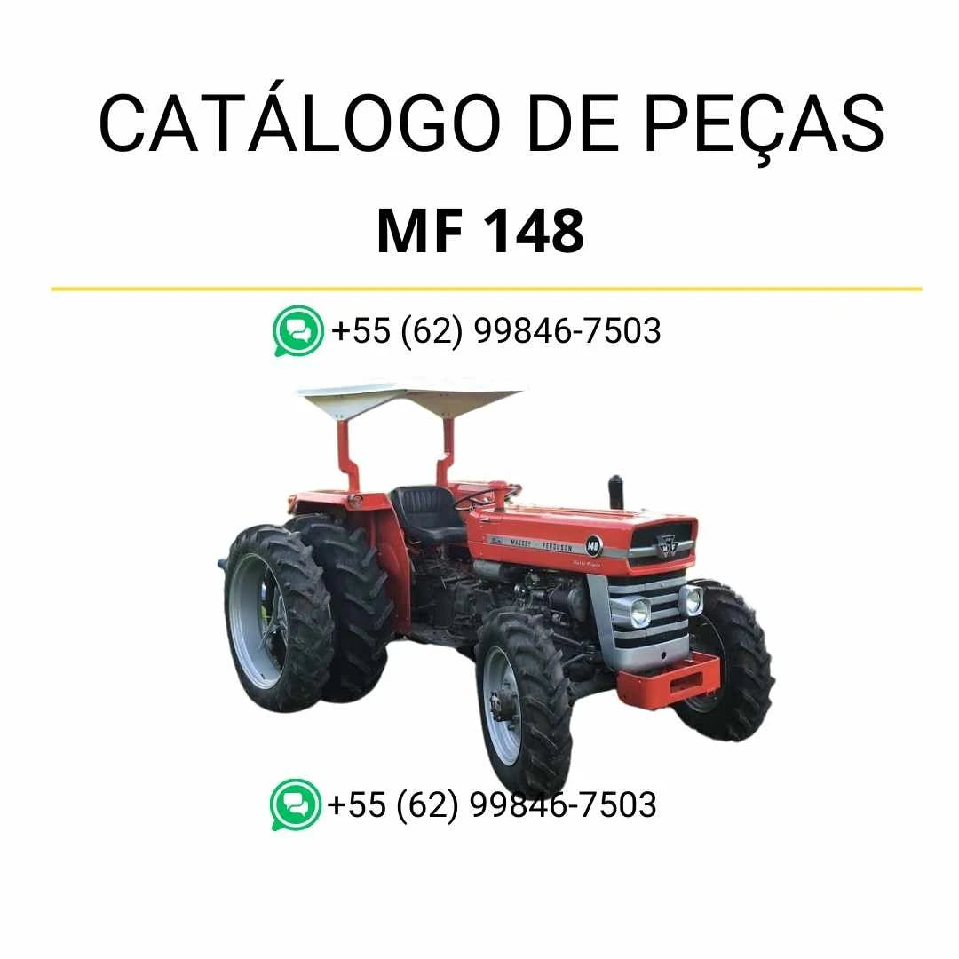 Catálogo de peças Massey Ferguson MF 148 para trator em PDF, com diagramas técnicos detalhados e identificação completa dos componentes originais.