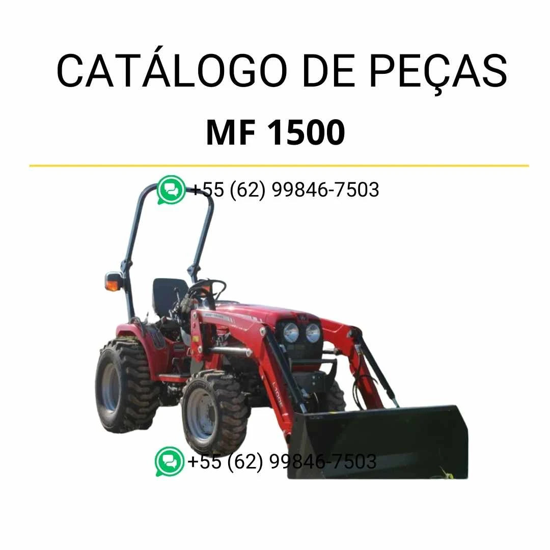 Catálogo de peças Massey Ferguson MF 1500 para trator em PDF, com ilustrações técnicas completas e identificação detalhada dos componentes originais.