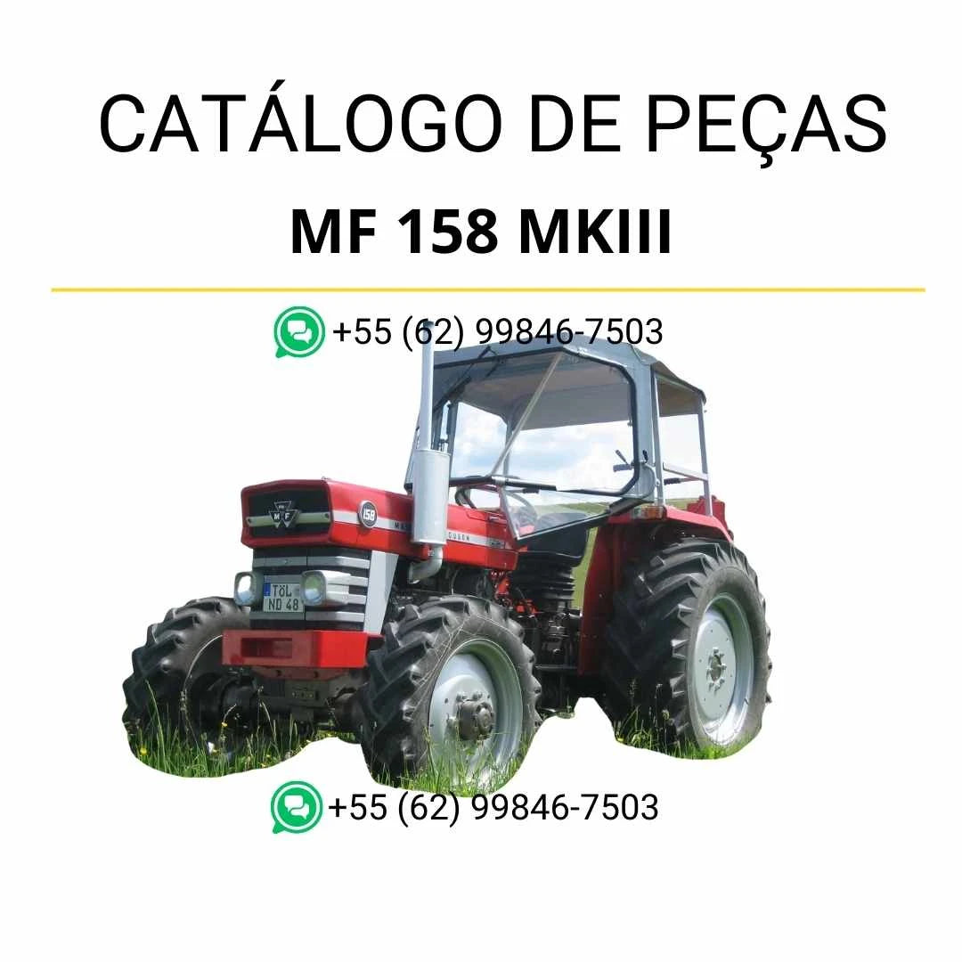 Catálogo de peças Massey Ferguson MF 158 MKIII / 158 F para trator em PDF, com diagramas técnicos completos e identificação detalhada dos componentes originais.