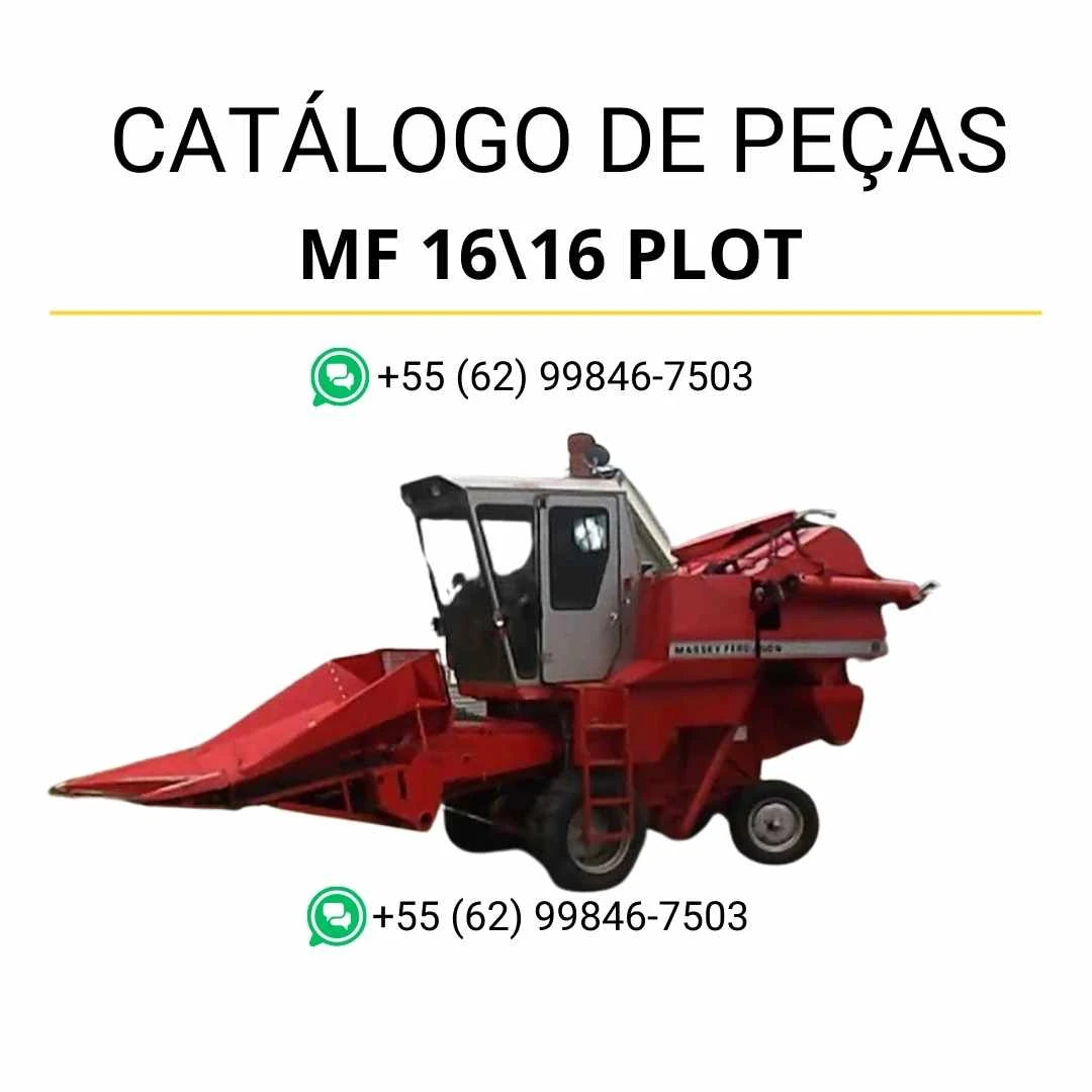 Catálogo de peças Massey Ferguson MF 16 / 16 Plot Combine em PDF, com ilustrações técnicas detalhadas e identificação completa dos componentes originais.