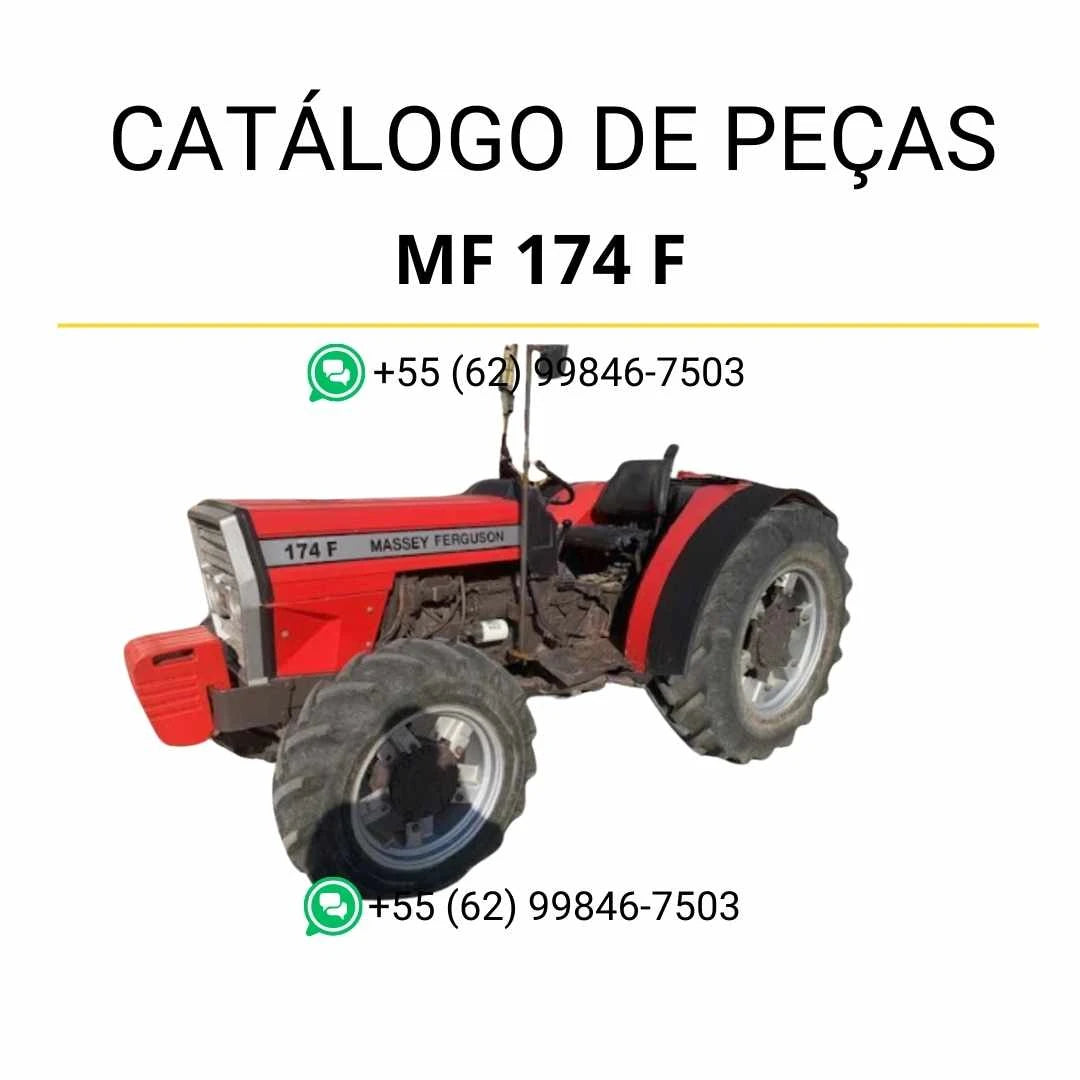 Catálogo de peças Massey Ferguson MF 174 F para trator em PDF, com diagramas técnicos completos e identificação detalhada dos componentes originais.