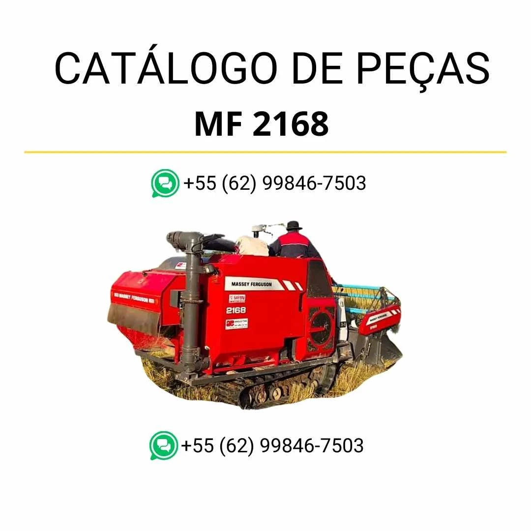 Catálogo de peças Massey Ferguson MF 2168 Tracked Combine em PDF, com ilustrações técnicas detalhadas e identificação completa dos componentes originais.
