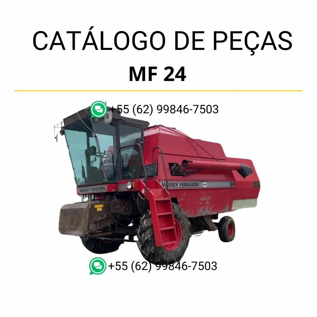 Catálogo de peças Massey Ferguson MF 24 Combine para colheitadeira em PDF, com diagramas técnicos detalhados e identificação completa dos componentes originais.