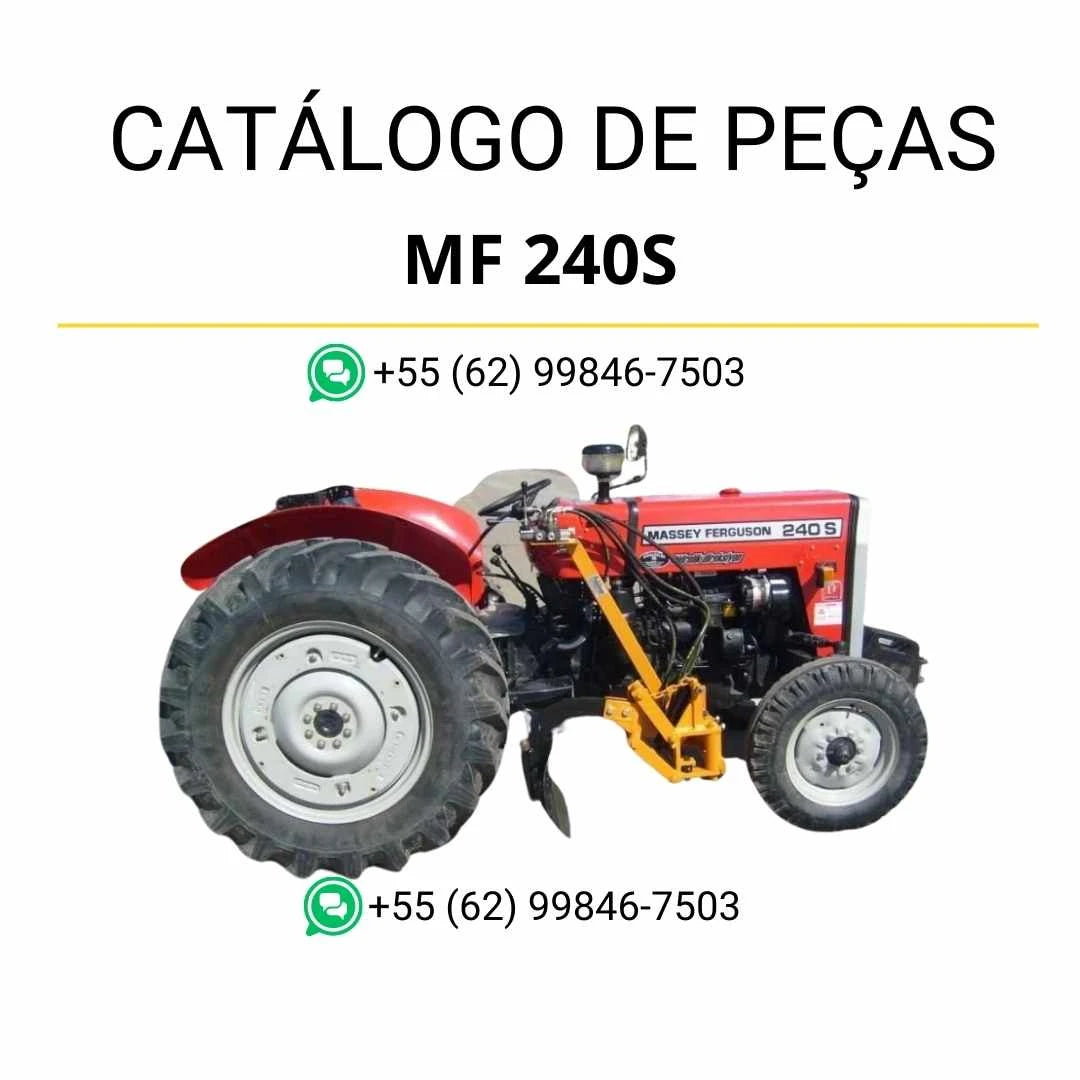 Catálogo de peças Massey Ferguson MF 240S em PDF, contendo vistas explodidas, identificação de componentes e lista técnica completa para manutenção.