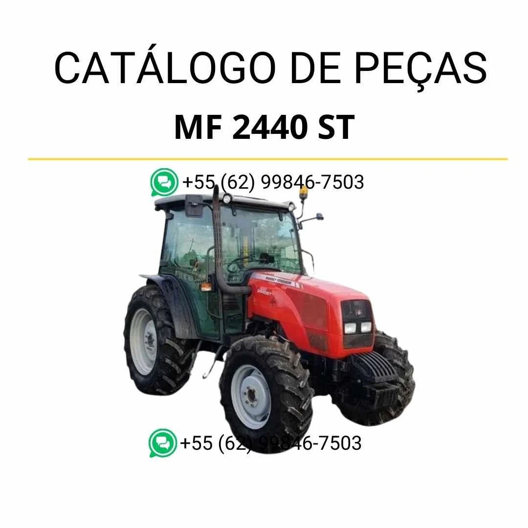 Catálogo de peças Massey Ferguson MF 2440 ST/GE em PDF, com diagramas técnicos, identificação de componentes e detalhes completos do trator.