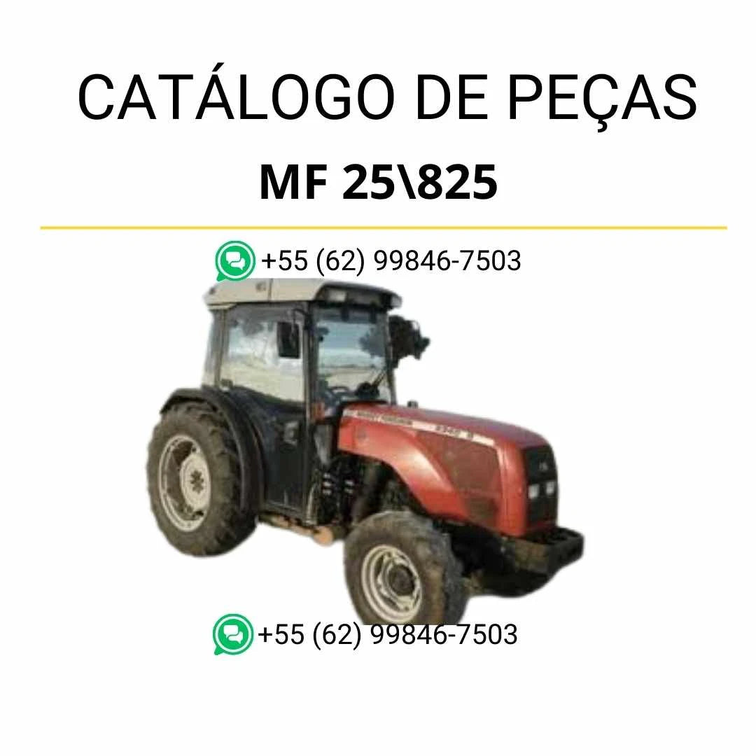 Catálogo de peças Massey Ferguson MF 25 e 825 com motores A4.99 e A4.107 em PDF, trazendo ilustrações técnicas e lista detalhada de componentes.