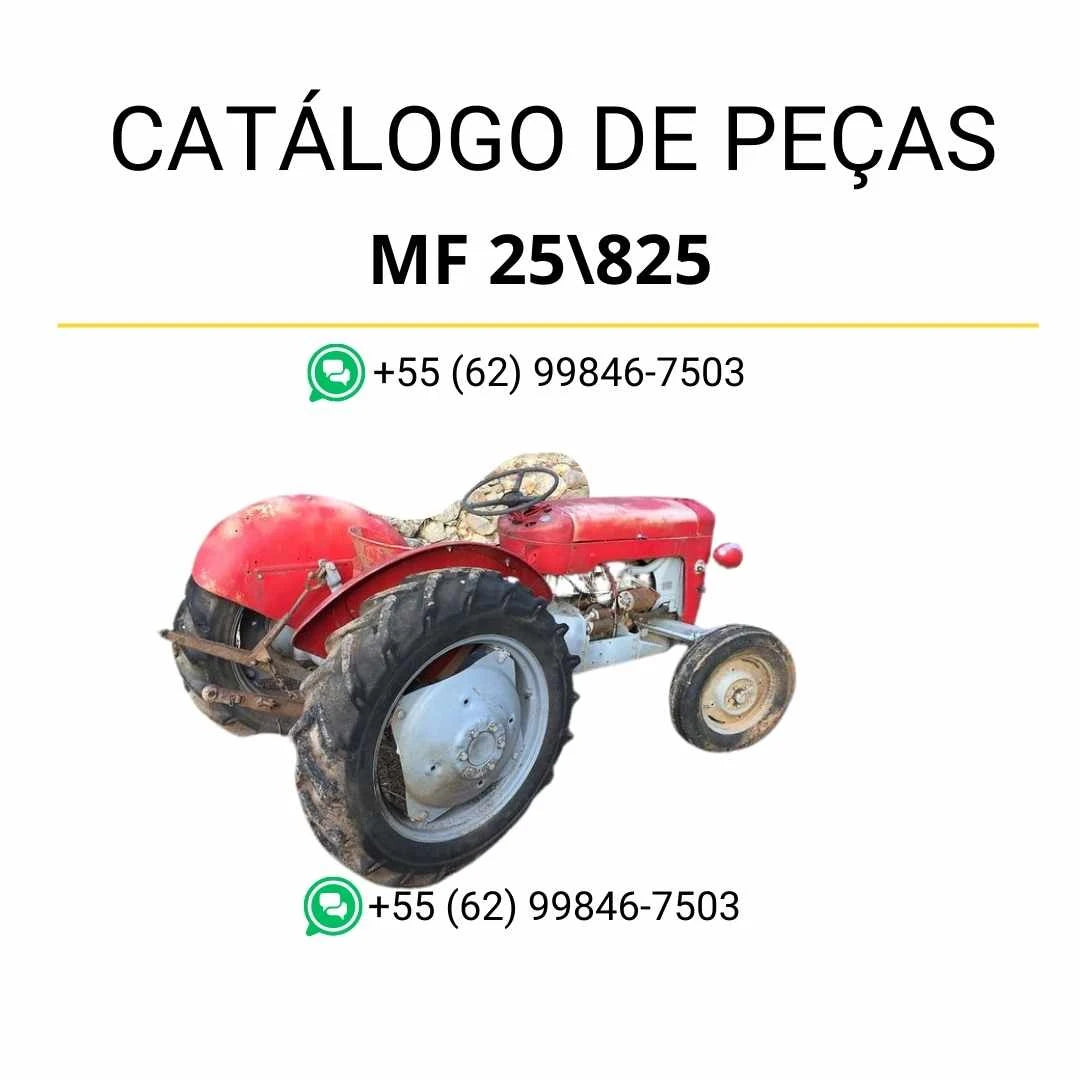 Catálogo de peças Massey Ferguson MF 25 e MF 825 em PDF, com ilustrações técnicas detalhadas e identificação completa dos componentes do trator.