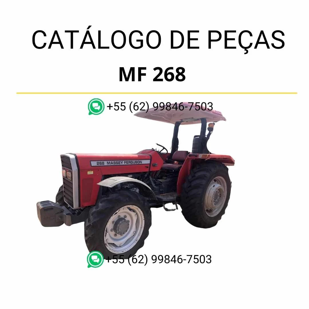 Catálogo de peças Massey Ferguson MF 268 em PDF, contendo ilustrações técnicas e lista completa de componentes originais do trator.