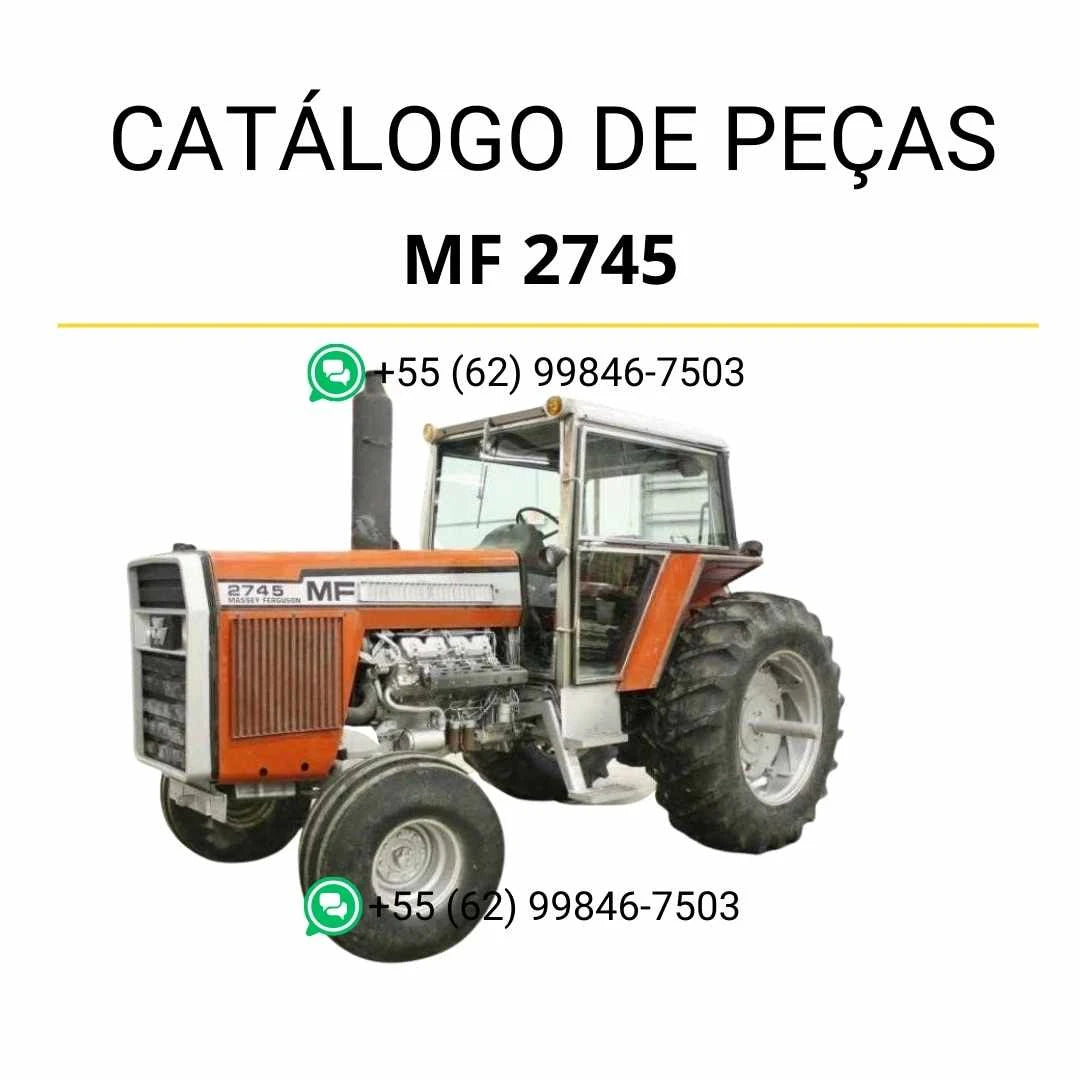 Catálogo de peças Massey Ferguson MF 2745 em PDF, com diagramas técnicos completos, vistas explodidas e lista detalhada de componentes do trator.