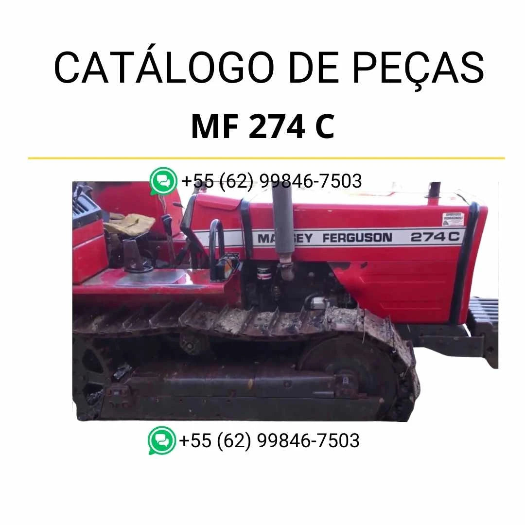 Catálogo de peças Massey Ferguson MF 274 C Crawler em PDF, com vistas técnicas, ilustrações detalhadas e lista completa de componentes do trator.