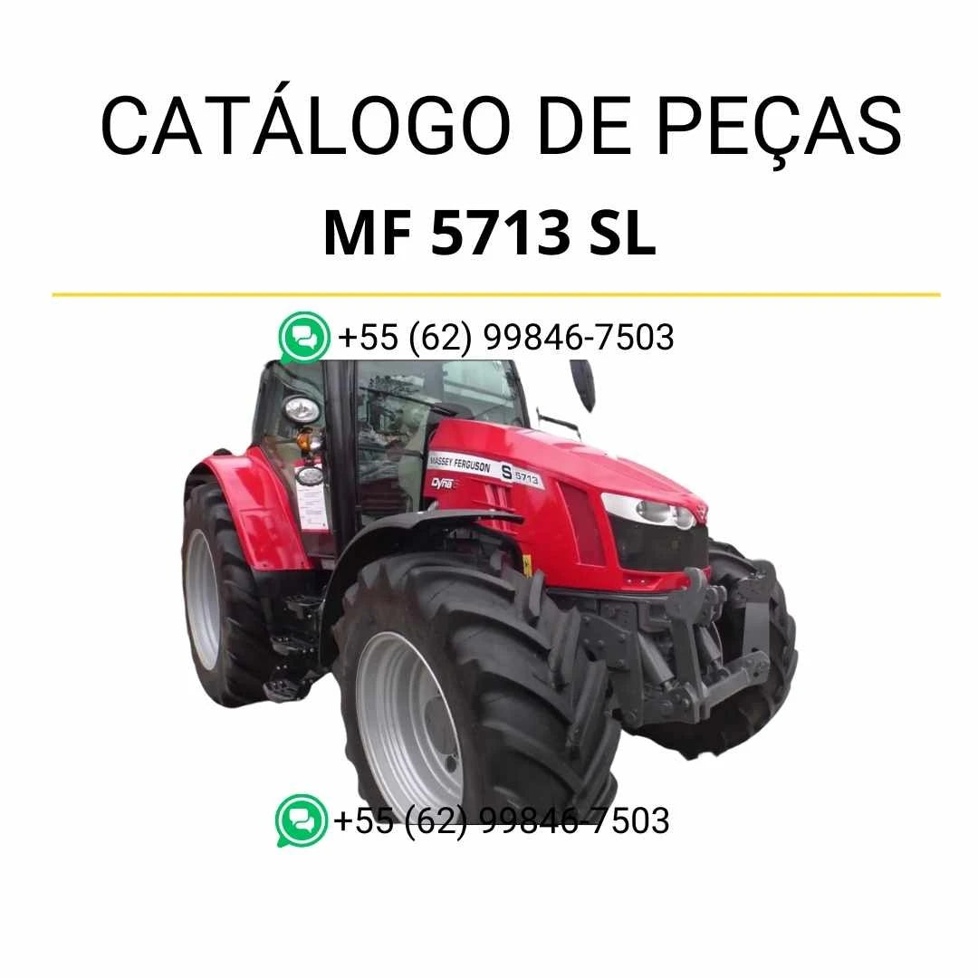 Catálogo de peças Massey Ferguson MF 5713 SL e 5713 S Dyna 6 em PDF, com ilustrações técnicas detalhadas e identificação completa de componentes.