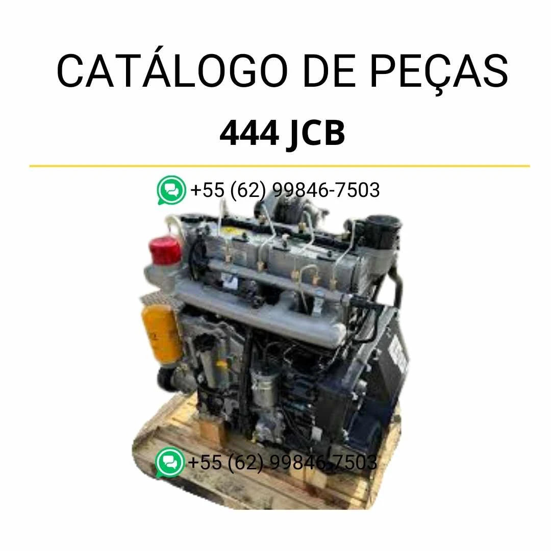 Catálogo de peças do motor JCB 444 em PDF, com ilustrações técnicas e identificação completa dos componentes originais.