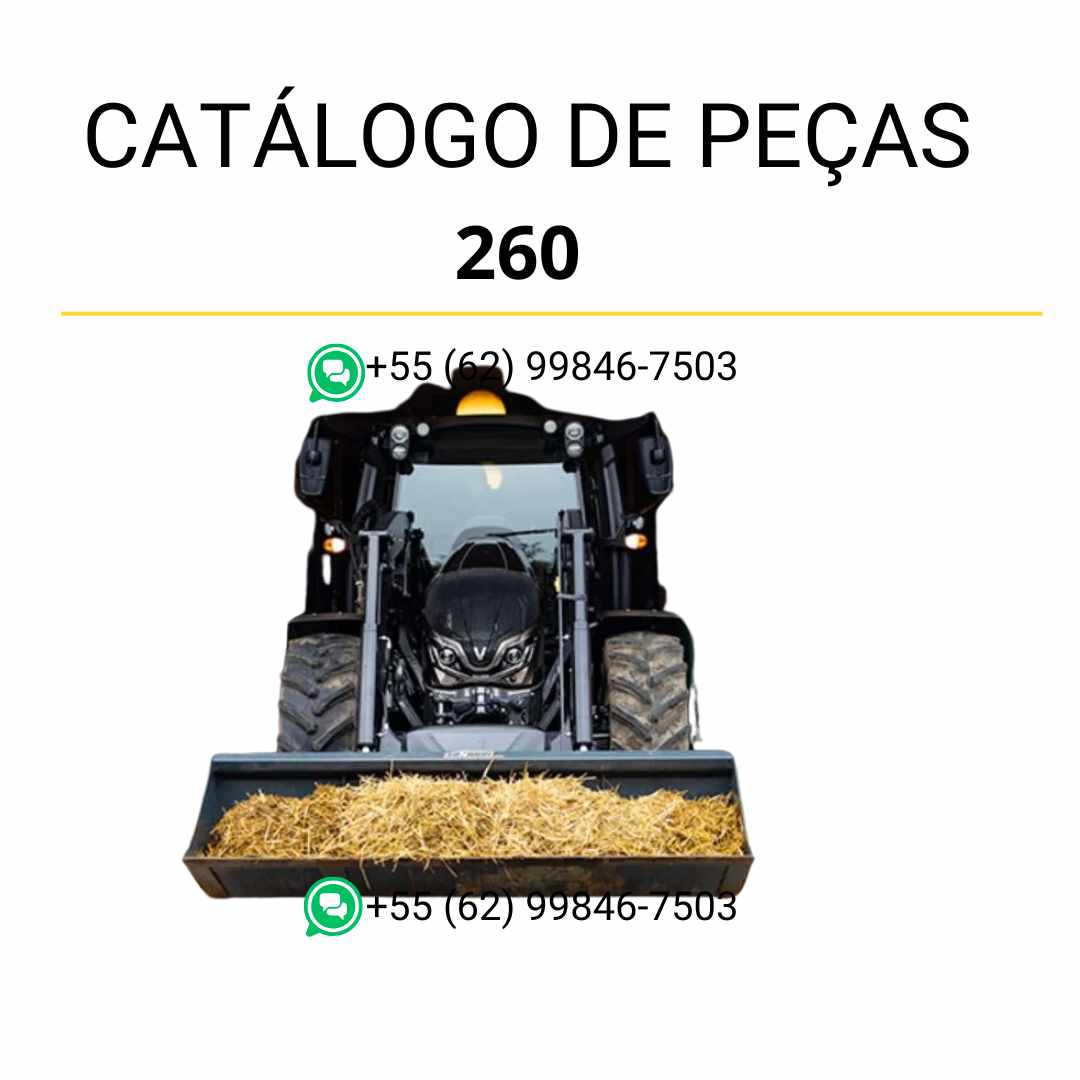 Catálogo de peças Valtra 260 em PDF — lista completa de componentes originais e diagramas técnicos detalhados do carregador frontal agrícola.