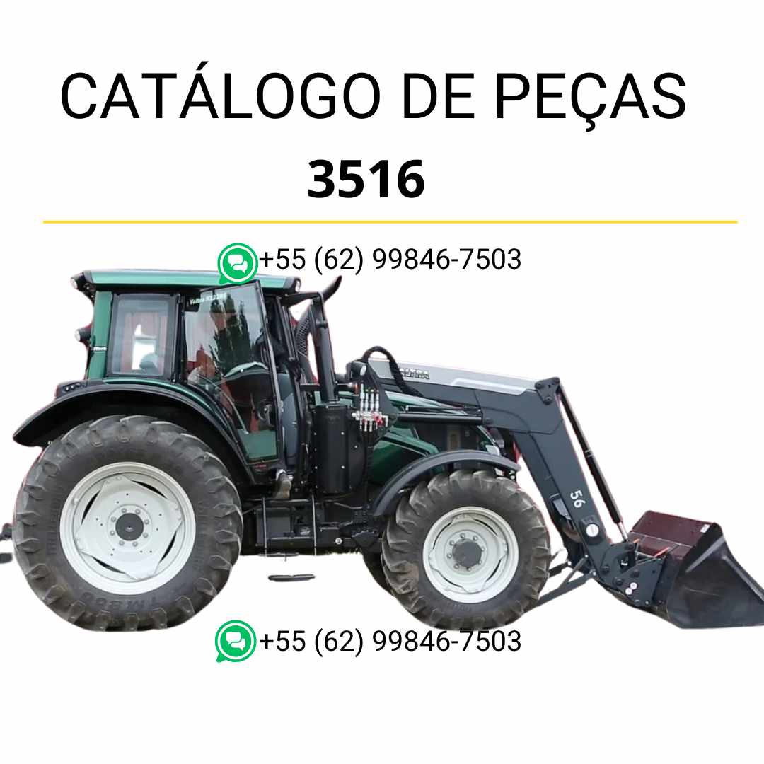 Catálogo de peças Valtra 3516 em PDF — lista completa de componentes originais com diagramas técnicos e ilustrações detalhadas do carregador frontal.