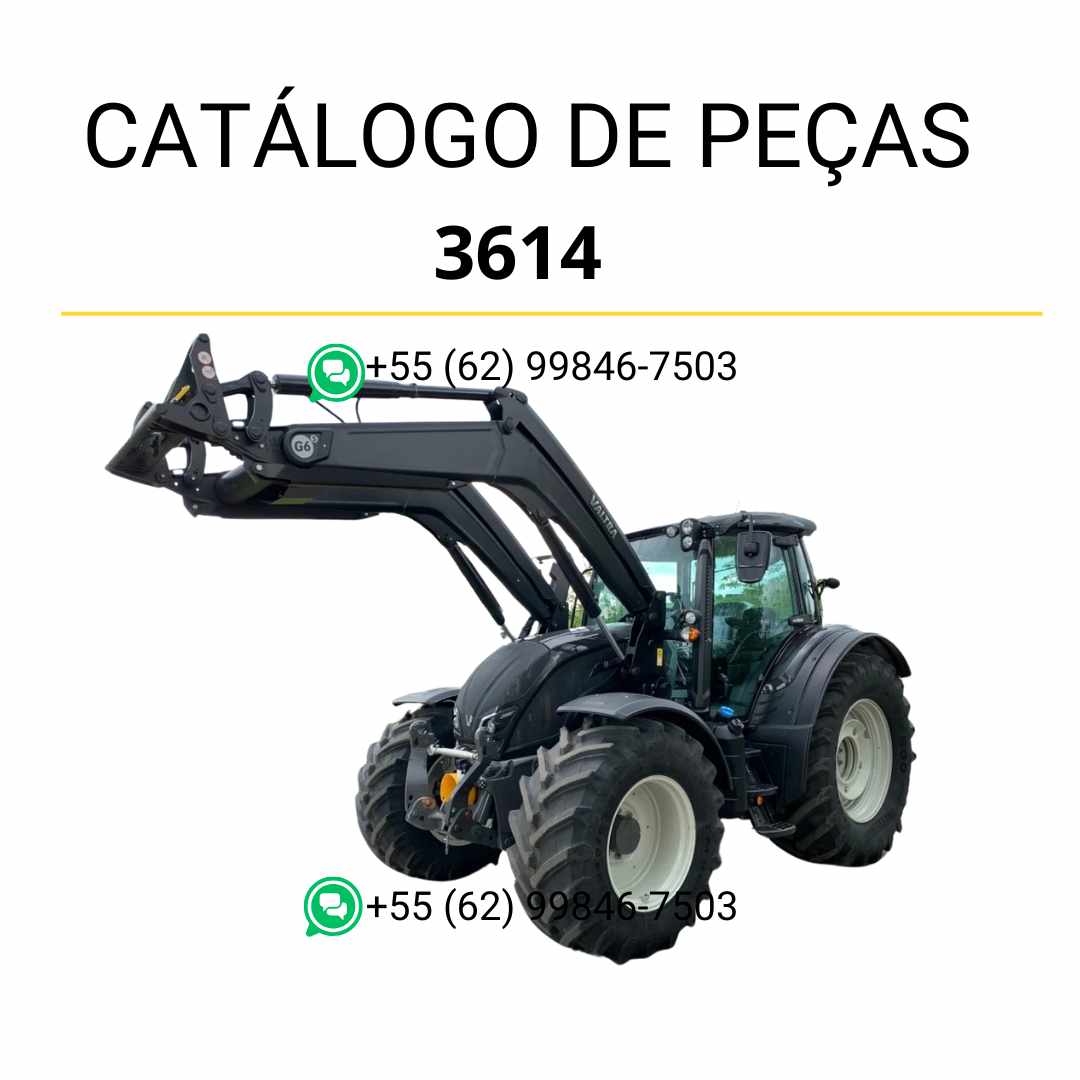 Catálogo de peças Valtra 3614 em PDF — guia ilustrado com diagramas técnicos e lista detalhada de componentes originais do carregador frontal.