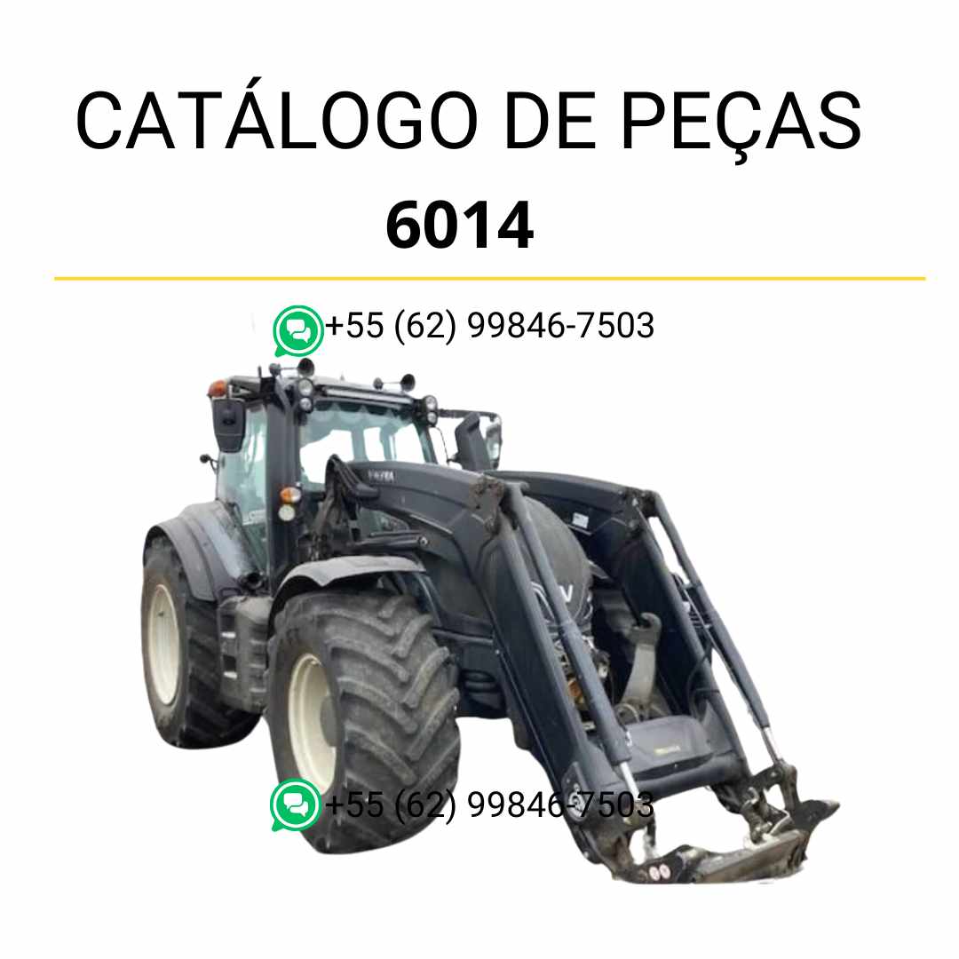 Catálogo de peças Valtra 6014 em PDF — lista completa de componentes originais e diagramas técnicos detalhados do carregador frontal agrícola.