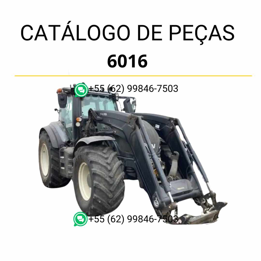 Catálogo de peças Valtra 6016 em PDF — guia técnico ilustrado com diagramas detalhados e lista de componentes originais do carregador frontal agrícola.