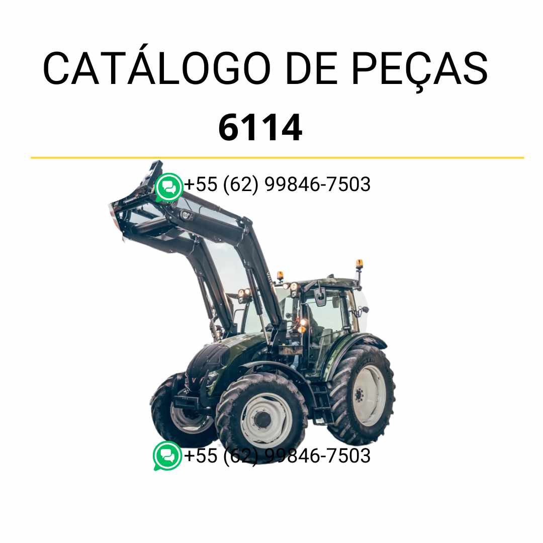 Catálogo de peças Valtra 6114 em PDF — lista completa de componentes originais com diagramas técnicos e ilustrações do carregador frontal agrícola.