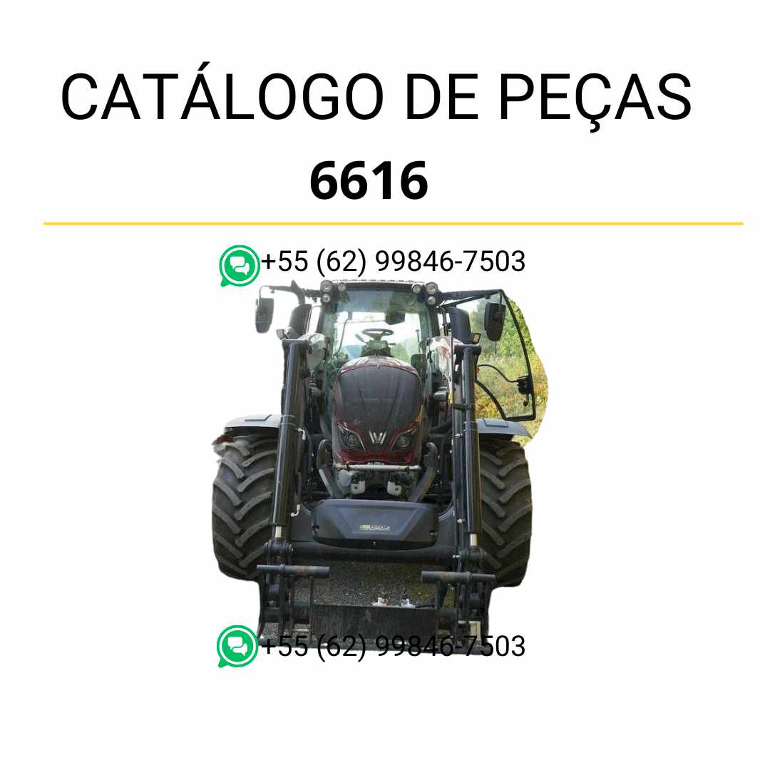 Catálogo de peças Valtra 6616 em PDF — lista completa de componentes originais com diagramas técnicos e ilustrações detalhadas do carregador frontal agrícola.