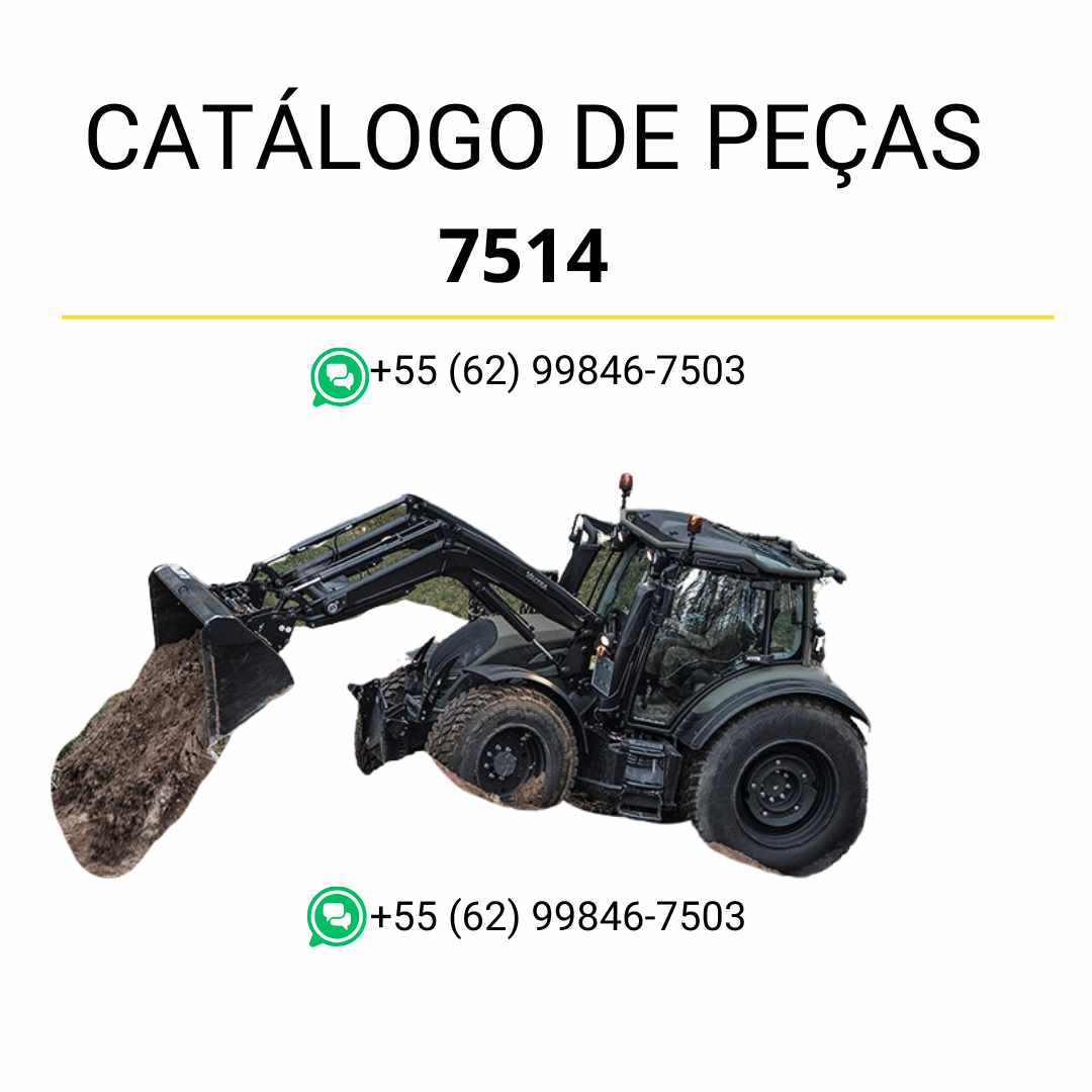 Catálogo de peças Valtra 7514 em PDF — guia técnico completo com diagramas ilustrados e lista detalhada de componentes originais do carregador frontal agrícola.