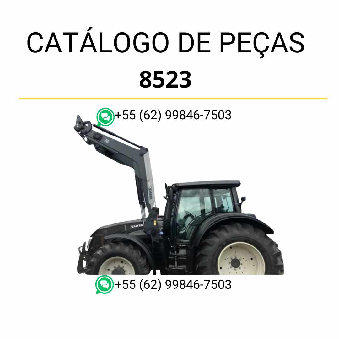 Catálogo de peças Valtra 8523 em PDF — lista completa de componentes originais e diagramas técnicos detalhados do carregador frontal agrícola.