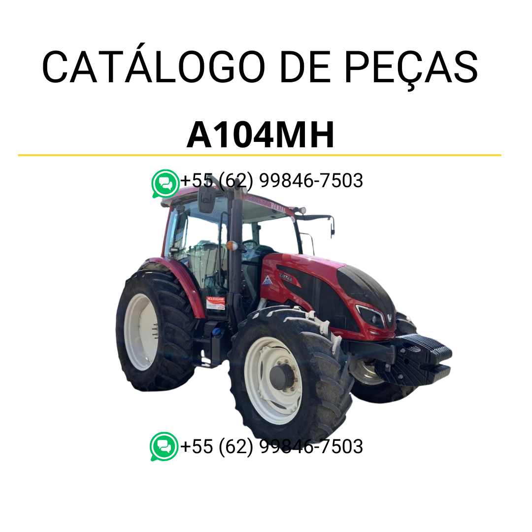 Catálogo de peças Valtra A104MH em PDF — contém diagramas detalhados, lista de componentes originais e ilustrações técnicas completas para manutenção e reparo do trator agrícola.