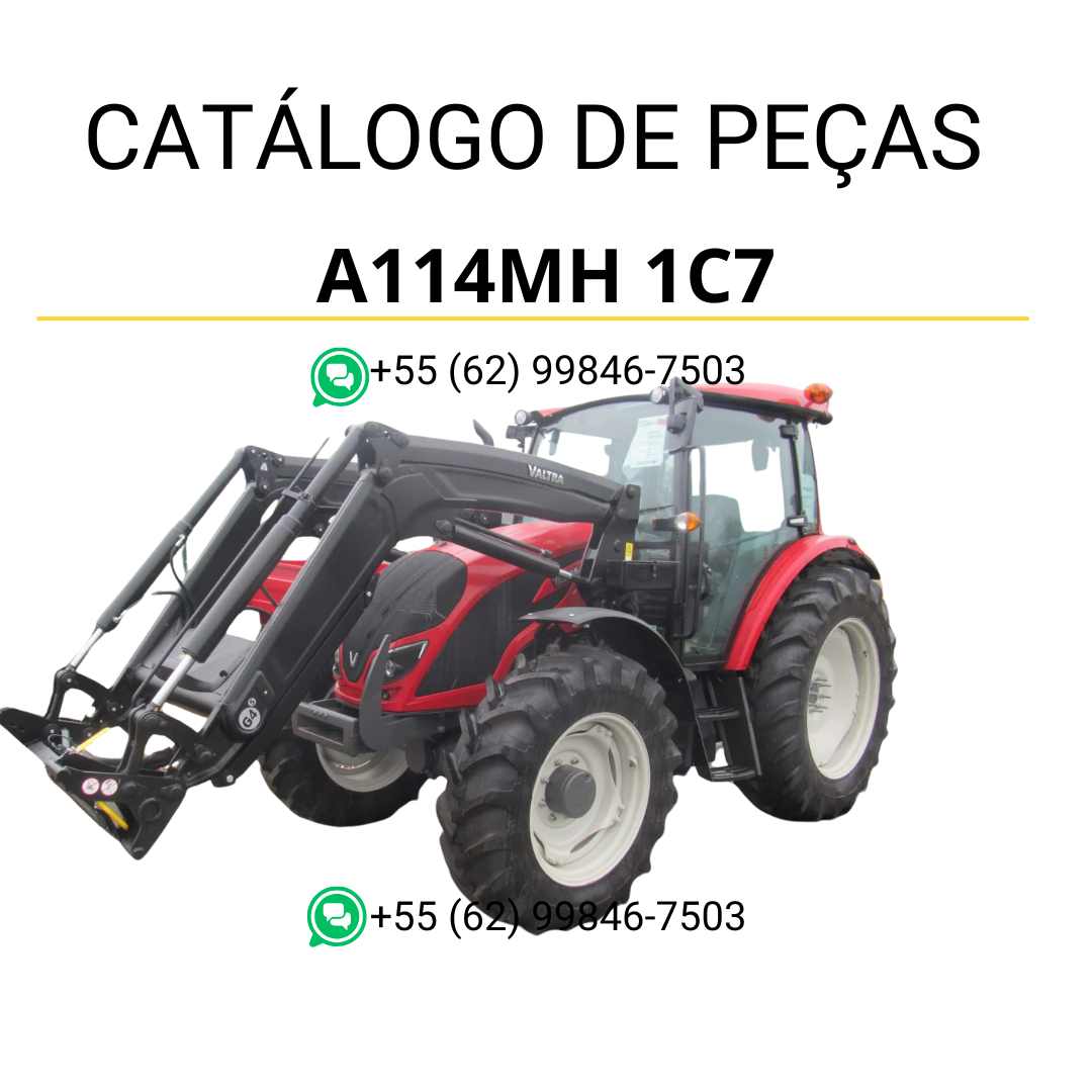 Catálogo de peças Valtra A114MH 1C7 (A4 Series) em PDF — reúne diagramas técnicos detalhados, lista de componentes originais e ilustrações completas para manutenção e reparo do trator agrícola.