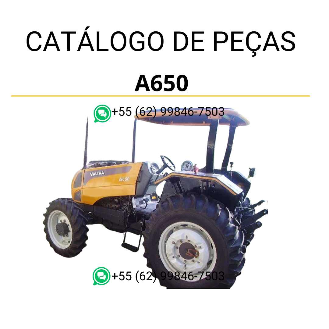 Catálogo de peças Valtra A650 em PDF — apresenta diagramas técnicos detalhados, códigos originais e lista completa de componentes para manutenção e identificação precisa do trator agrícola.