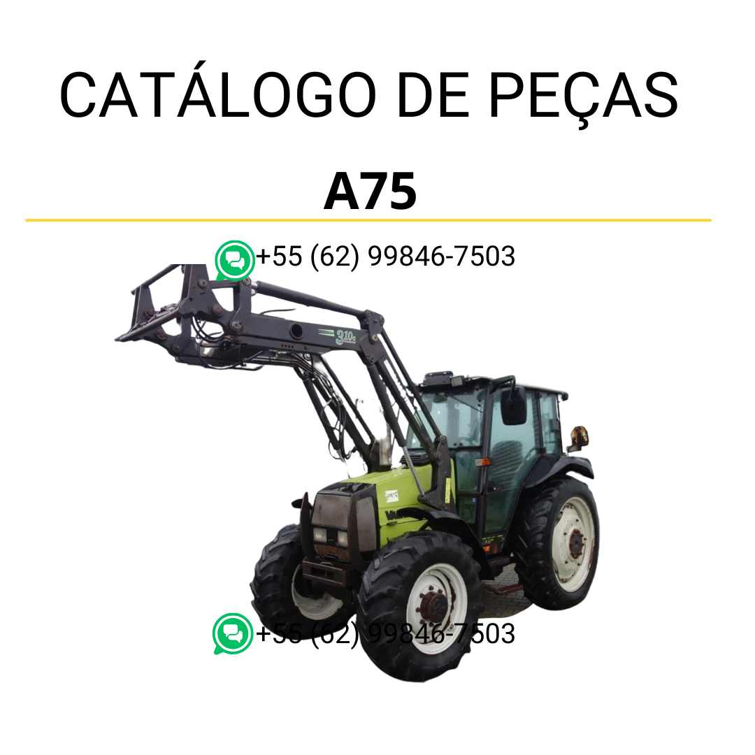 Catálogo de peças Valtra A75 (A Series) em PDF — apresenta diagramas técnicos, códigos originais e lista detalhada de componentes para manutenção e identificação precisa do trator agrícola.