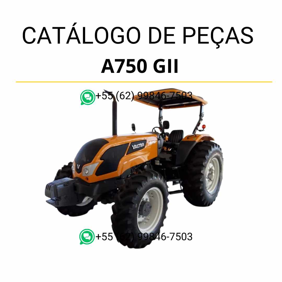 Catálogo de peças Valtra A750 GII Fruteiro em PDF — inclui diagramas técnicos completos, lista de componentes originais e ilustrações detalhadas para manutenção e identificação do trator fruteiro.