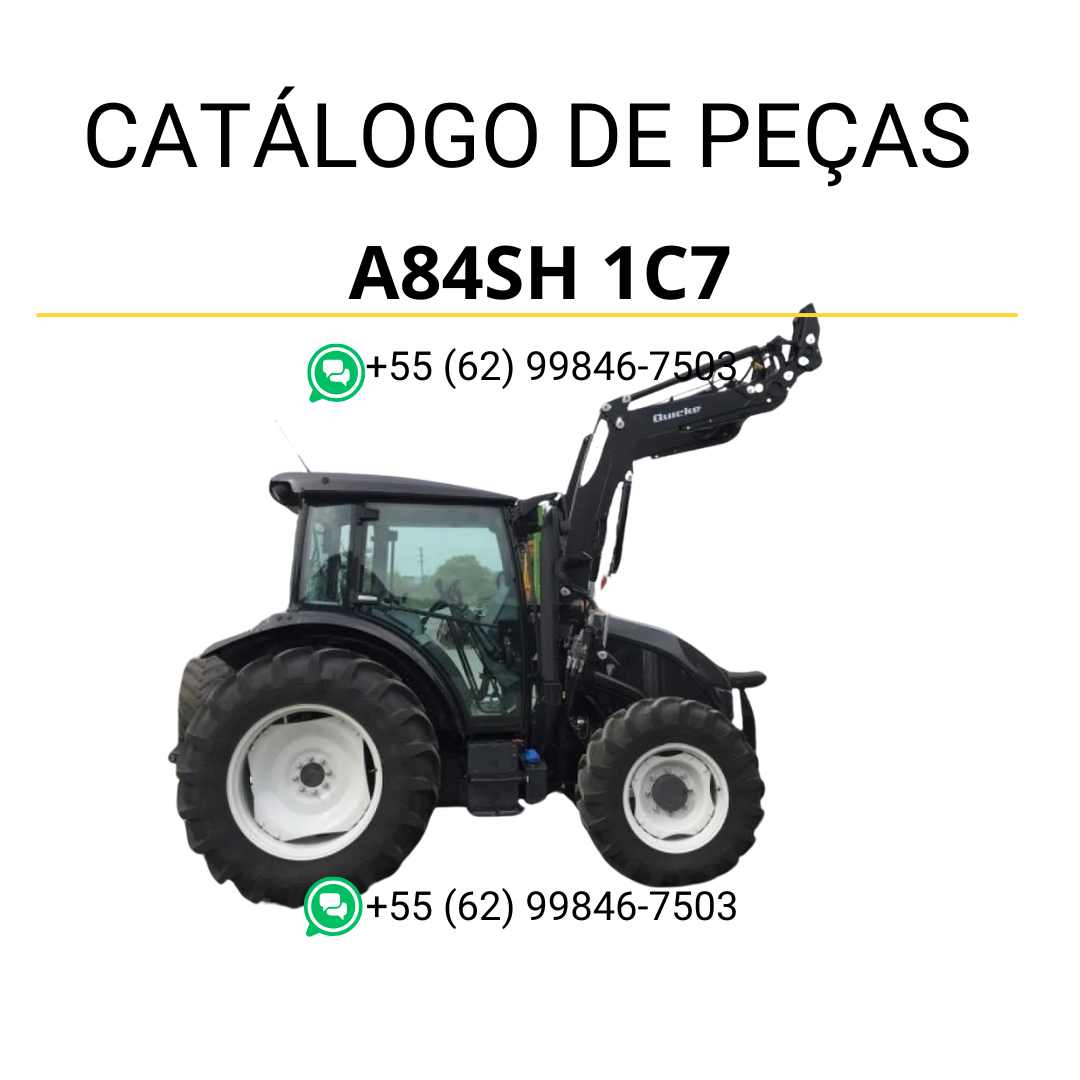 Catálogo de peças Valtra A84SH 1C7 (A4 Series) em PDF — traz diagramas detalhados, códigos originais e lista completa de componentes para identificação e manutenção eficiente do trator agrícola.
