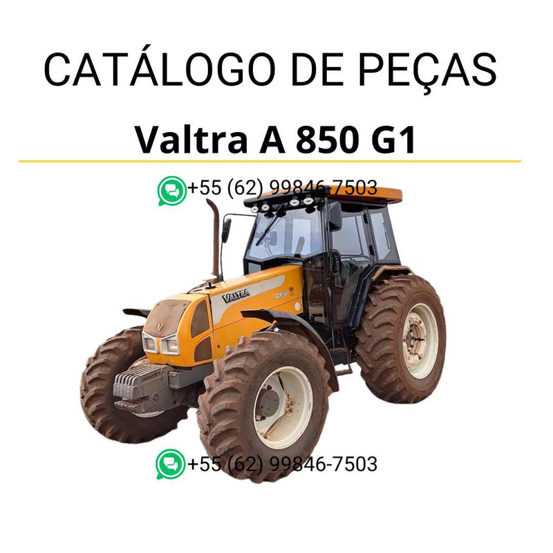 Catálogo de peças Valtra A850 G1 em PDF — apresenta diagramas técnicos, lista completa de componentes originais e instruções detalhadas para manutenção e reposição do trator agrícola.