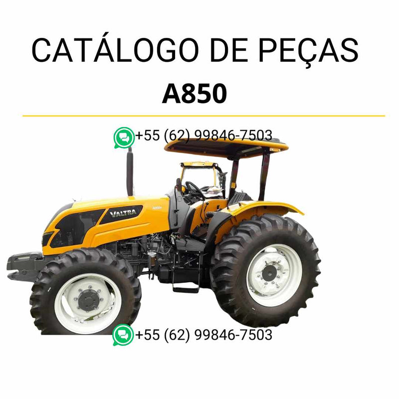 Catálogo de peças Valtra A850 em PDF — inclui diagramas técnicos detalhados, lista de componentes originais e códigos para manutenção do trator agrícola.