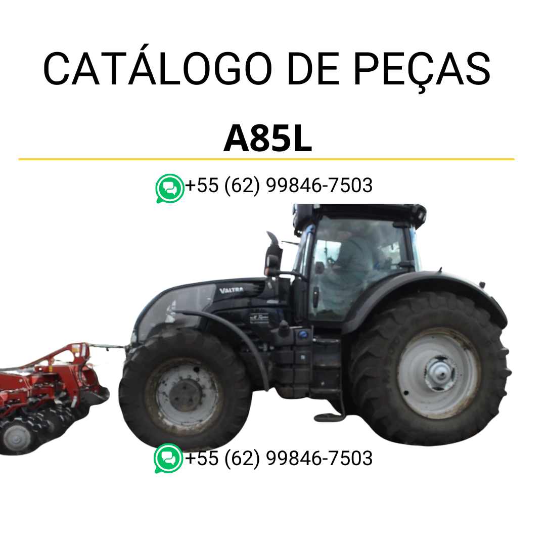 Catálogo de peças Valtra A85L (AN Series) em PDF — inclui ilustrações detalhadas, códigos originais e lista completa de componentes para manutenção e identificação técnica do trator agrícola.