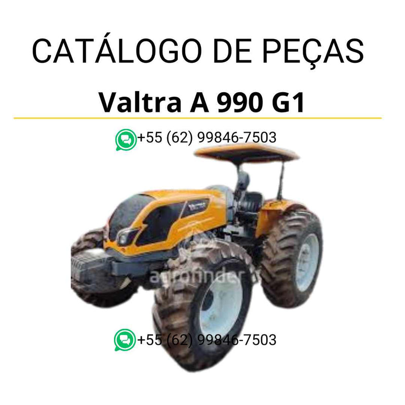 Catálogo de peças Valtra A 990 G1 em PDF — inclui diagramas técnicos detalhados, códigos originais e listas de componentes para manutenção completa do trator agrícola.