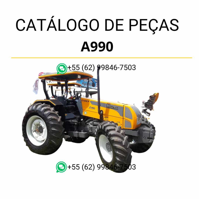 Catálogo de peças Valtra A990 Trator em PDF — contém diagramas técnicos detalhados, ilustrações precisas e lista completa de componentes originais para manutenção e identificação de peças agrícolas.