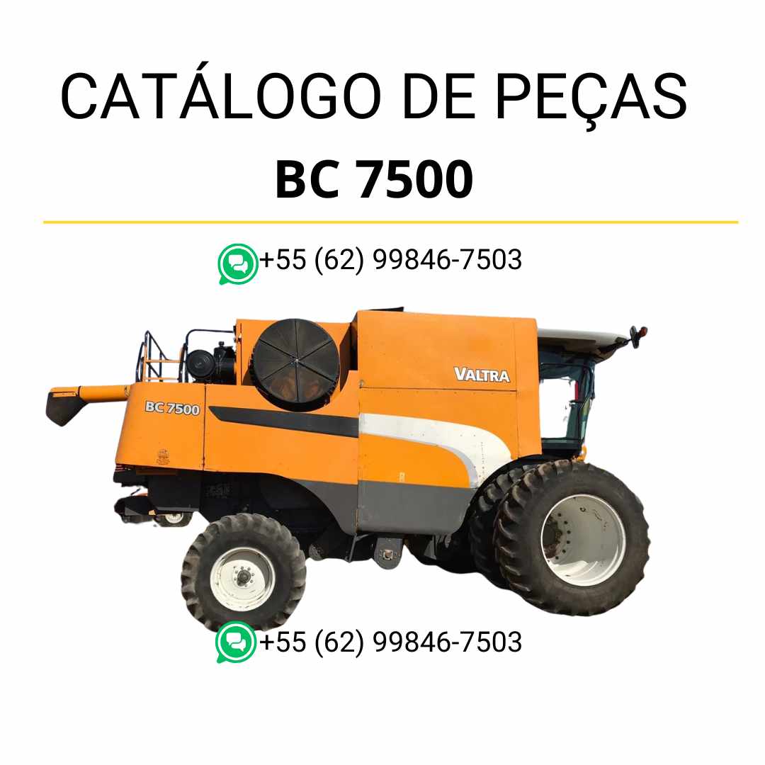 Catálogo de peças Valtra BC 7500 (BR) em PDF — inclui diagramas técnicos, códigos originais e ilustrações detalhadas para manutenção e identificação de componentes da colheitadeira.
