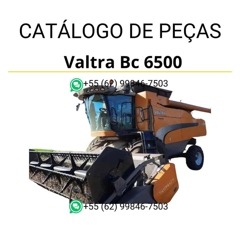 Catálogo de peças Valtra BC6500 em PDF — apresenta diagramas técnicos, lista detalhada de componentes originais e referências completas para manutenção da colheitadeira agrícola.