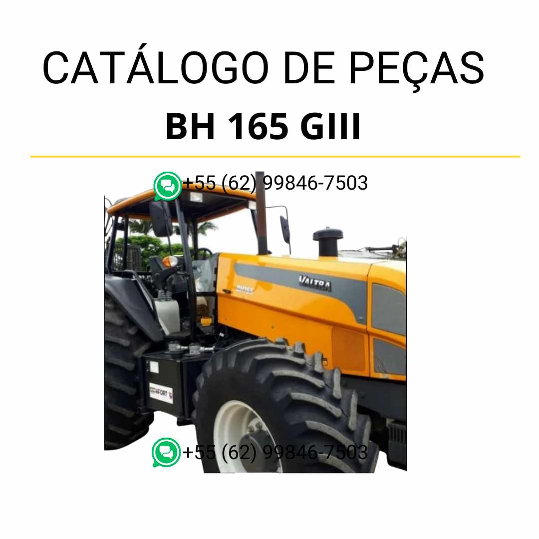Catálogo de peças Valtra BH 165 GIII Trator em PDF — inclui diagramas técnicos detalhados, ilustrações precisas e lista completa de componentes originais para manutenção e reposição de peças agrícolas.