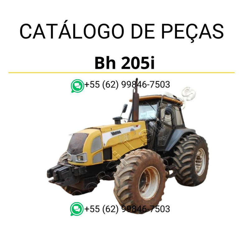 Catálogo de peças Valtra BH205i em PDF — contém diagramas técnicos detalhados, códigos originais e lista completa de componentes do trator para manutenção e reparo.
