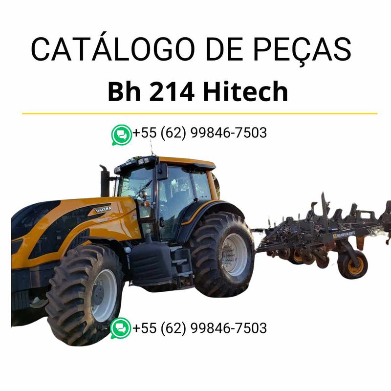 Catálogo de peças Valtra BH 214 Hitech em PDF — inclui ilustrações técnicas detalhadas, lista de componentes originais e códigos completos para manutenção do trator agrícola.