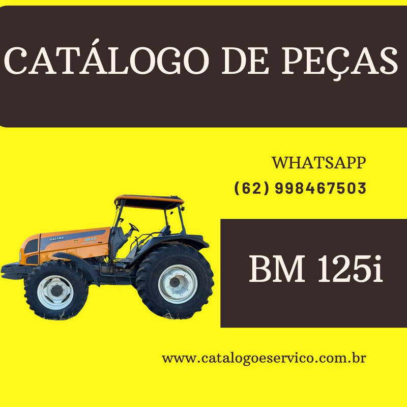 Explosão de componentes no Catálogo de Peças Valtra BM 125i em PDF, listas técnicas e códigos de identificação originais